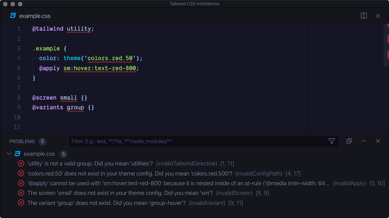 Captura de pantalla mostrando el linting CSS en acción
