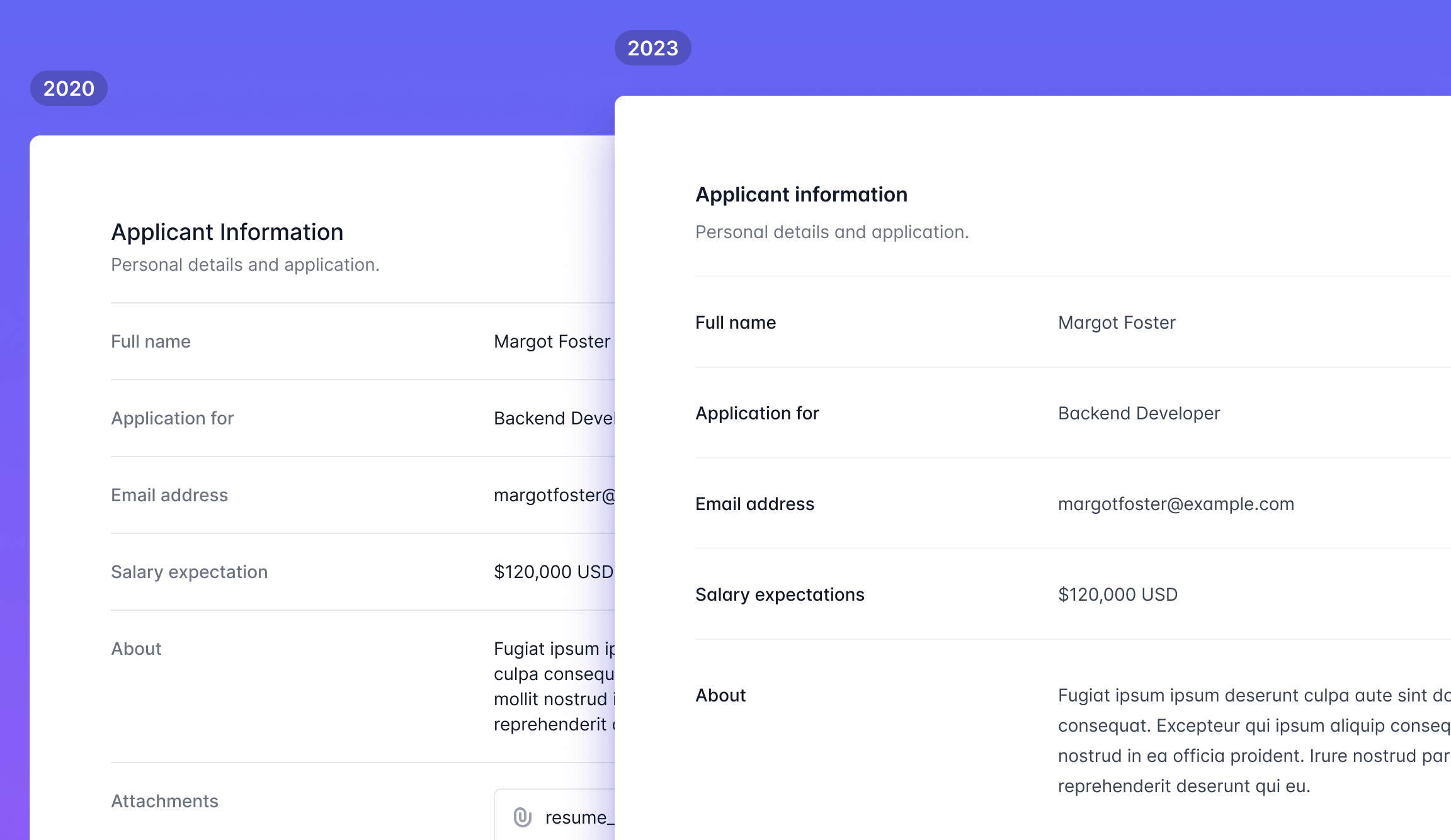 Una comparación entre un componente antiguo en Tailwind UI y su nueva versión afinada